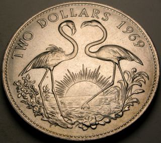 Bahamas (commonwealth) 2 Dollars 1969 - Silver - Elizabeth Ii.  - Xf/aunc - 921 photo