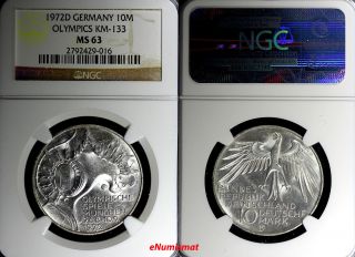 Germany - Federal Republic Silver 1972 D 10 Mark Olympics 33mm Ngc Ms63 Km 133 photo