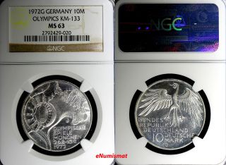 Germany - Federal Republic Silver 1972 G 10 Mark Olympics 33mm Ngc Ms63 Km 133 photo