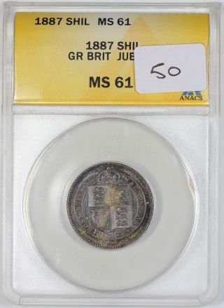 1887 Great Britain,  Victoria Jubilee Shilling - Anacs Ms61 photo