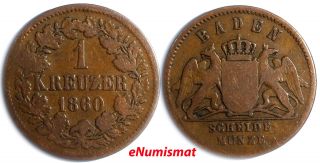 German States Baden Friedrich I Copper 1860 1 Kreuzer Mintage - 655,  130 Km 242 photo