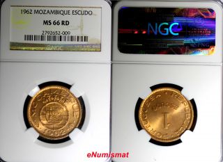 Mozambique Portugal Colony Bronze 1962 1 Escudo Ngc Ms 66 Red Key Date Km82 photo