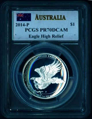 2014 Australia High Relief Wedge Tailed Eagle Silver $1 Coin Pcgs Pr70 Dcam photo