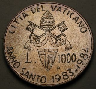 Vatican 1000 Lire 1983 - 84 - Silver - Holy Year - John Paul Ii.  - Aunc 882 photo