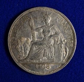 1908 French Indo - Chine Silver Coin De Piastre De Commerce French photo