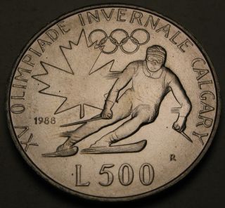 San Marino 500 Lire 1988r - Silver - Winter Olympics - Aunc 876 photo