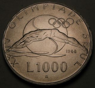 San Marino 1000 Lire 1988 R - Silver - Summer Olympics - Aunc 875 photo
