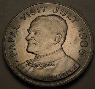 Saint Lucia 5 Dollars 1986 - Copper/nickel - Papal Visit John Paul Ii.  - Aunc 862 photo