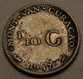 Curacao (kingdom Of Netherlands) 1/10 Gulden 1947 - Silver 848 photo