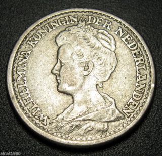 Netherlands 25 Cents Silver Coin 1918 Km 146 Wilhelmina I photo