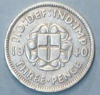 Great Britain 3 Pence 1940 Very Fine Silver Coin photo
