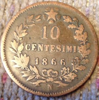 1866 - H Italy 10 Centesimi: Beard,  Ear And Hair Details,  Sharpnd And Date photo