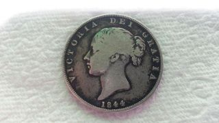 Coin Queen Victoria Young Head 1844 Silver One Crown Coin Great Britain photo