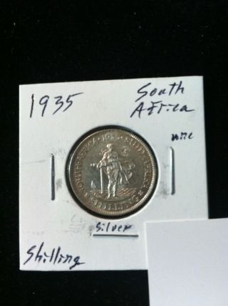 1935 South Africa Shilling Silver Coin Uncirculated photo