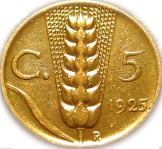 Kingdom Of Italy - Italian 1925r 5 Centesimi Coin - Great Wheat Coin photo
