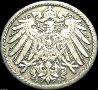 Germany - German Empire,  German 1908f 5 Pfennig Coin - Great Coin photo