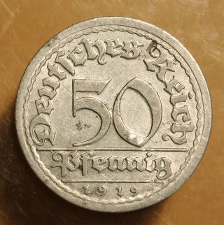 Germany 50 Pfennig 1919 - J Extremely Fine Coin - Better Date photo