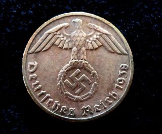 Wwii German Germany 3rd Reich Nazi Coin Swastika 1938 - F 1 Reichspfennig Coin photo