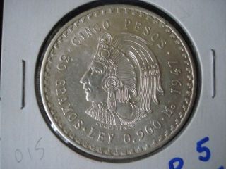 Mexico 5 Silver Pesos,  1947,  Better Date,  Better Grade photo