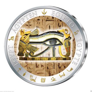 Horus Eye Golden Egypt 24k Gilded Silver Coin Proof Fiji 2012 $10 photo