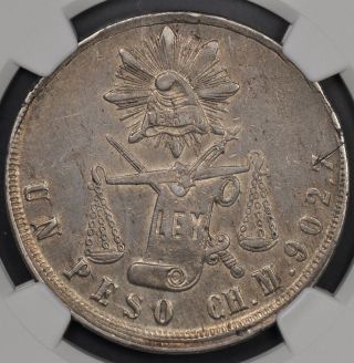 1873 - Ch M Ngc Au53 Mexico Peso Reverse Misaligned Die Error photo