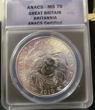 2010 Anacs Ms 70 Great Britain 2 Pounds Silver Britannia photo