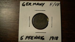 1918 Imperial Germany 5 Phennig Coin photo