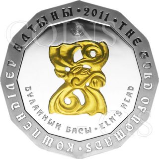 Kazakhstan 2011 500 Tenge Elk’s Head Gold Of Nomads Proof Silver Coin photo