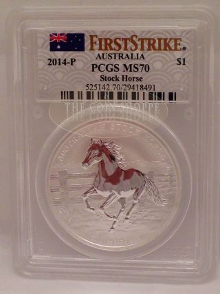 2014 1 Oz Silver Coin Australian Stock Horse - Ms70 - First Strike - Pcgs - photo