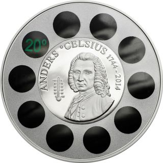 Cook Islands 2014 Anders Celsius 270th Anniversary $5 Thermometer Coin Silver1oz photo