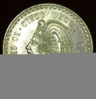 1948 Mexico 5 Peso Bu 90 Silver.  8680 Troy Oz Asw Coin photo