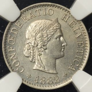 Switzerland 1882 5 Rappen Ngc Ms - 65 Sharp Bright Lustrous Only 2 Graded Higher photo