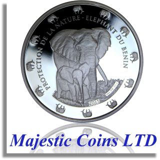 2015 Benin Elephant Protection De La Nature.  999 Silver Majestic Coin photo