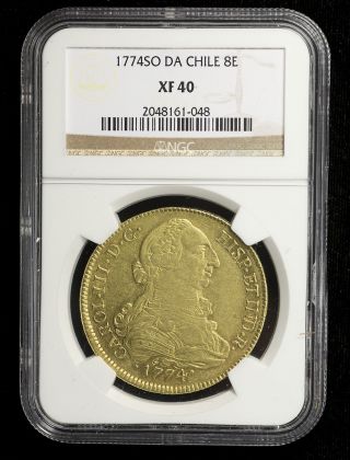 Spanish Colonial Chile 1774 So Da Gold 8 Escudos Ngc Xf - 40 Really Looks Better photo