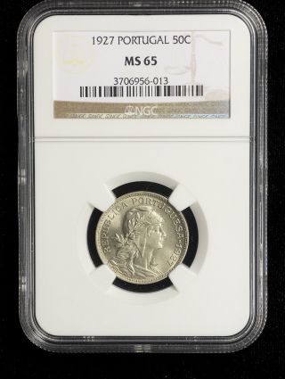 Portugal 1927 50 Centavos Ngc Ms - 65 1st Year Of Issue Only 1 Graded Higher photo