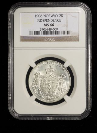 Norway 1906 2 Kroner Ngc Ms - 66 Only 6 Graded Higher Independence Commemorative photo