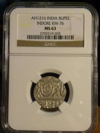 Ah 1216 India Silver Rupee Indore State Ngc Ms 63 photo