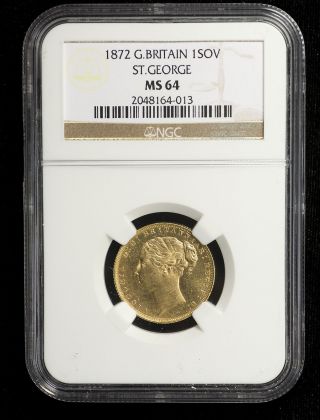Great Britain 1872 Gold Sovereign Ngc Ms - 64 Saint George Only 3 Graded Higher photo
