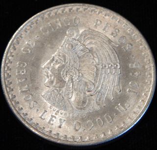 1948 Mexico Mo Cinco Pesos Silver Coin 30g.  900 Fine Silver Nr photo