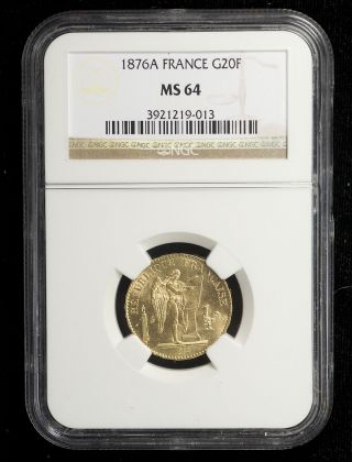 France 1876 A Gold 20 Francs Ngc Ms - 64 Sharp Bright And Lustrous photo