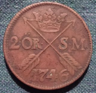 1746 2 Ore Sweden Km 437 Copper Coin Ungraded Circulated Us S&h photo