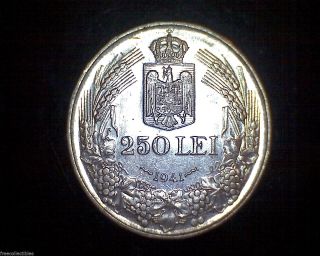 Scarce,  250 Lei 1941 Romanian Silver Coin (key Date),  Six Bonuses (p - 91) photo