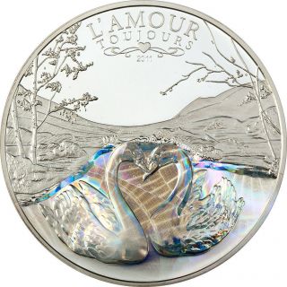 Cameroon 2011 1000 Francs L ' Amour Toujours Swans Proof Silver Coin photo