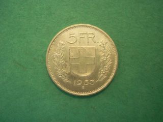 1953 B Swiss 5 Franc (silver) (bs11) photo