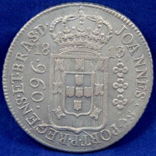 1813 R 960 Reis Brazil Heavy Silver Crown C/s On 1808 8 Reales Gorgeous Example photo
