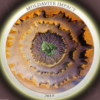 2014 - Moldavite Impact - Silver Meteorite Color Curved Coin $5 Cook Islands photo