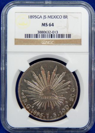 1895 Ga Js Ngc Ms 64 Republic 8 Reales Mexico Top Pop Proof Like Silver Crown photo