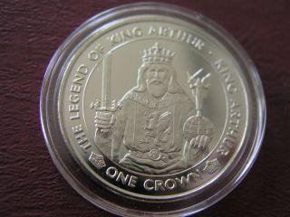 Gt.  Brit.  Isle Of Man 1 Crown 1996 Silver Pr.  King Arthur Coin photo