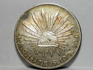 1897 Mexico Guanajuato 8 Reales,  Go R.  S.  Km 377.  8 Circulated Coin photo