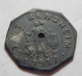 1917 Bensheim Germany Notgeld 5 Pfennig Emergency Money Coin Ww1 photo